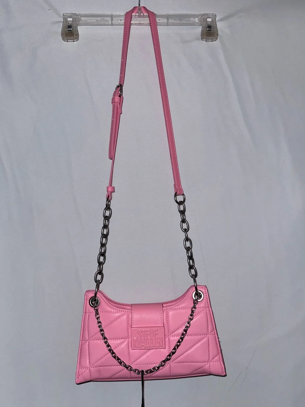 NWT Steve Madden Quilted Bhera Shoulder Bag In Thrift Pink - Picture 3 of 11